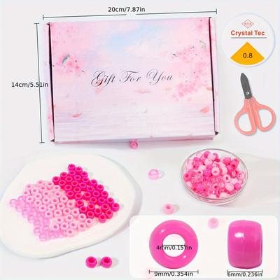 1Set 1200pcs/box 9*6mm Pony Beads Kit for Jewelry Making, Candy Beads Set, Acrylic Pink Beads for Bracelet Necklace Chain Making, Gift and Craft