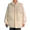 Men Cotton Waistcoat Stand Collar Sleeveless Pockets Quilted Vest Coat Solid Color