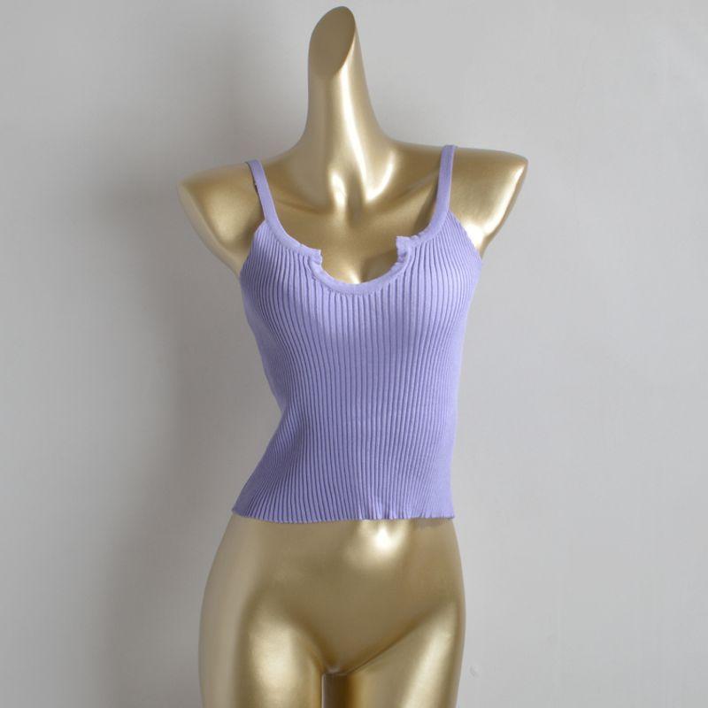 

Модный стиль Ретро Маленький V-образный жилет Женское базовое нижнее белье Без рукавов Прилегающий Облегающий Внешний топ Violet All yards