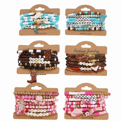 Western Cowboy Multi-layer Bracelet Set: Colorful Stackable Letter Polymer Clay Beaded Bracelets
