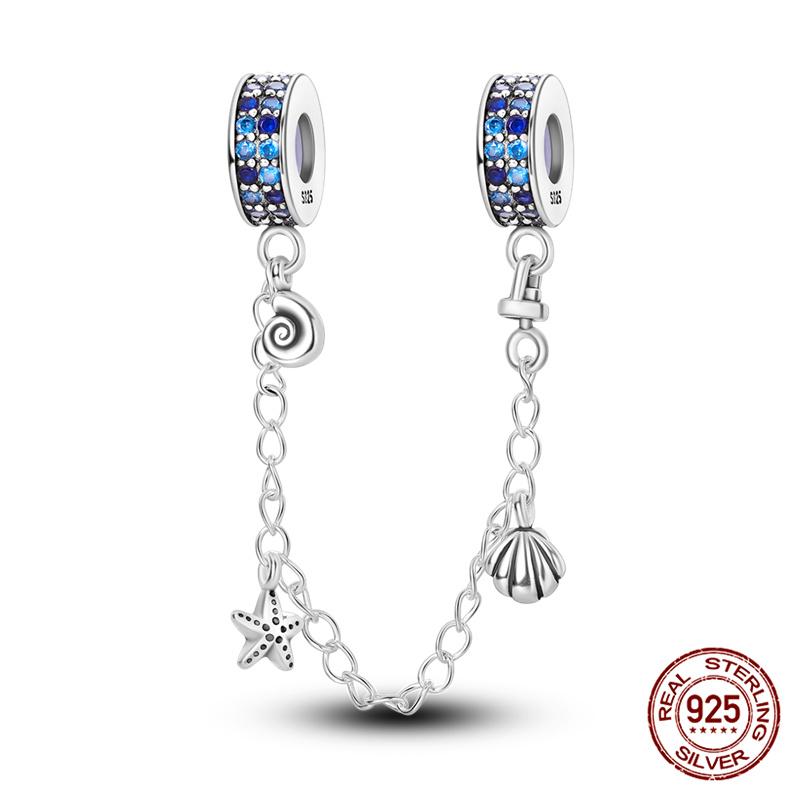 Original 100% 925 Silver Star Moon Safety Chain Fit 925 Original Bracelet & 3mm Bracelet DIY Jewelry Making Women Gift