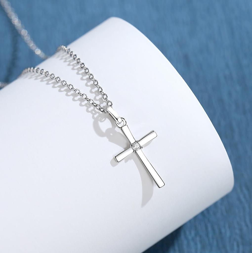 Sterling Silver 925 CZ Diamond Cross Necklace for Women [GAVU]