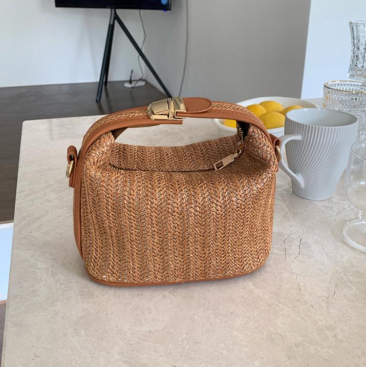 

Плетеная сумка-ведро из соломы в корейском стиле - Женская повседневная сумка, сумка через плечо и кроссбоди коричневый