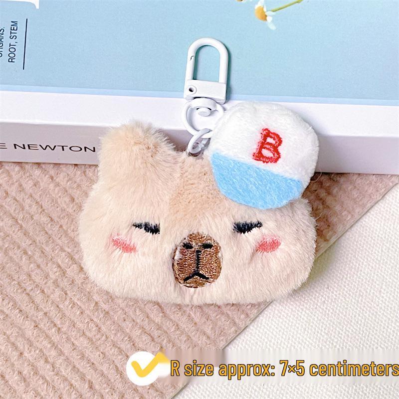 Capybara Plush Keychain with Baseball Cap - Cute Bag Decoration Doll Accessory