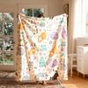 1pc Colorful Hand-Painted Cat Ball Floral Print Themed Flannel Blanket - Large Size, Soft, Lightweight, and Warm, Suitable for All Seasons - Perfect F