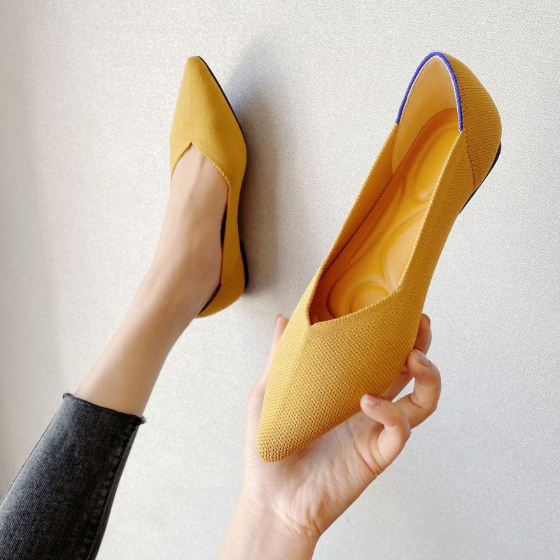 

New comfortable shallow mouth boat shoes flat shoes pointed flying woven women s shoes soft sole woven single shoes women 34 жовтий