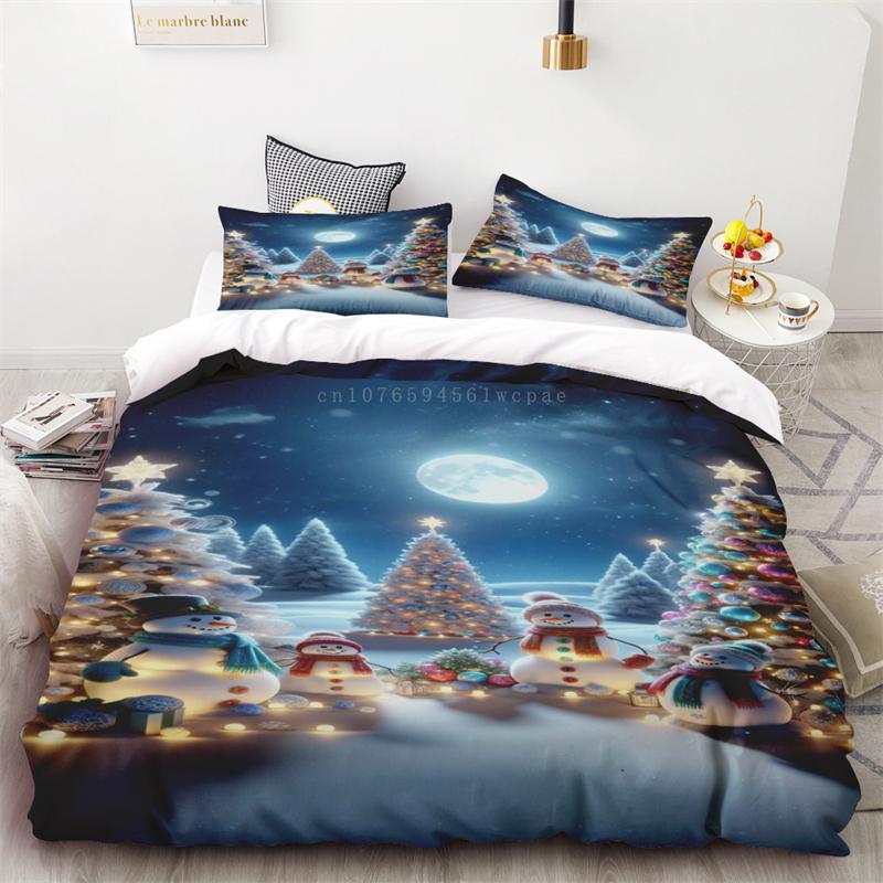 

New Style Duvet Cover Christmas Santa Claus Toy Ball One Quilt Cover Two Pillowcases Single Double Bed Queen King Room Decor EU 135x200cm 2PCS