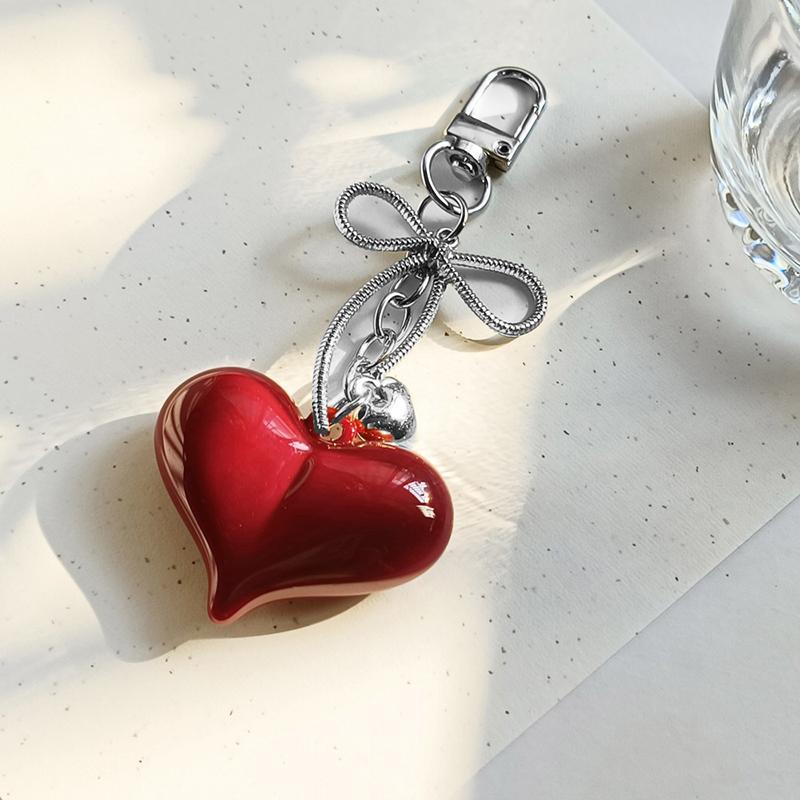 Yogodlns Exquisite Temperament Red Heart Bow Charms Keychain Versatile Phone Pendant Fashion Backpack Hanging Ornament