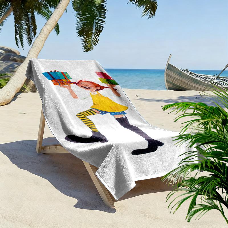 Asciugamano da Spiaggia con Stampa di Pippi Calzelunghe, Asciugamano Grande Morbido ad Asciugatura Rapida per Spiaggia Campeggio Nuoto