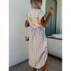 JKASHDK Damenmode Sommer Frühling Streifendruck Kurzarm POLO Ausschnitt Hohe Taille Freizeitkleider
