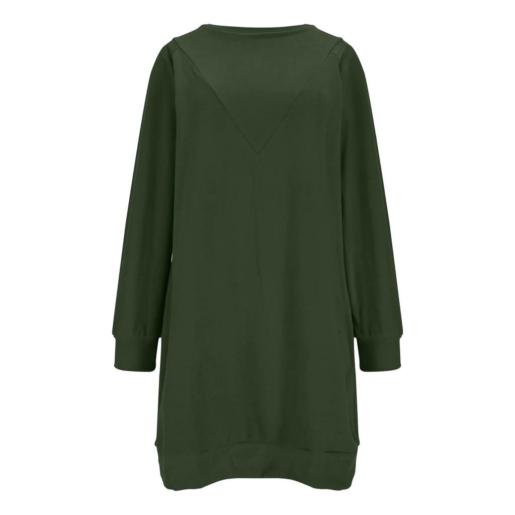Women's Casual Fleece Lined Round Neck Long Sleeve Color Dress