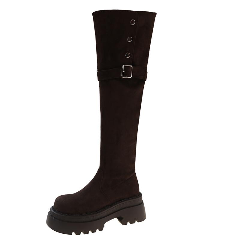 Nischen-Designgefühl zwei Tragevarianten 2025 Herbst und Winter neue Wildleder-Plateau-Stiefel Maillard hohe Kniestiefel Damen