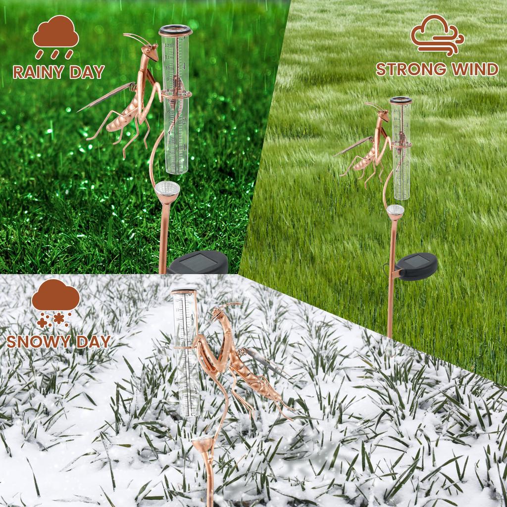 Pluviômetro Metal Decorativo Solar Pluviômetro com Luzes Exterior À Prova de Congelamento Acrílico Ferramenta de Medição de Chuva para Jardim Coletar Água da Chuva