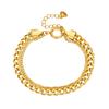 Gold Plated Double Layer Curb Chain Bracelet, Dainty Adjustable Miami Cuban Link for Women, Trendy Streetwear Jewelry