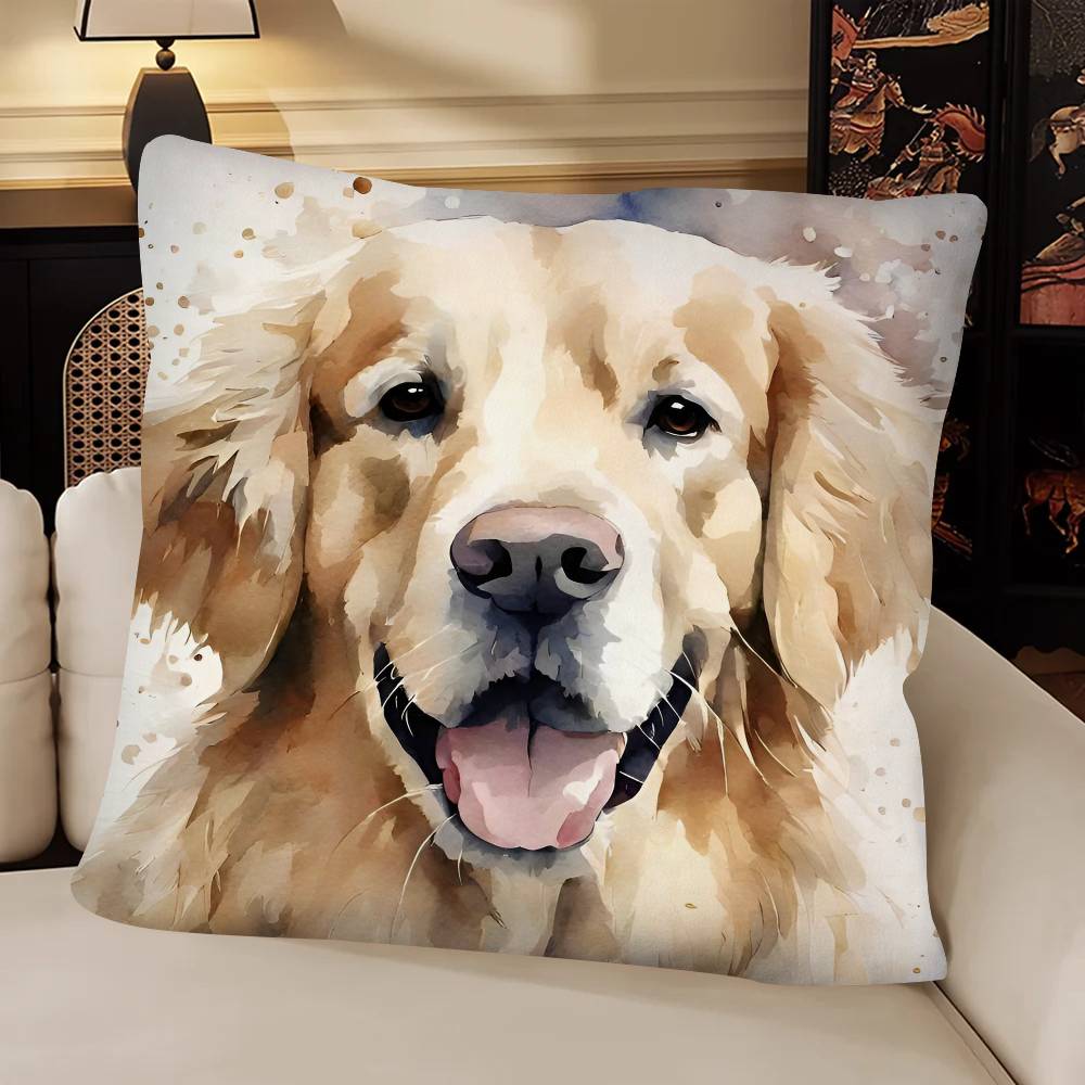 Watercolor Pet Dog Pillow Case Fashion Square Pillowcase Bedroom Sofa Room Ins Decoration Leisure