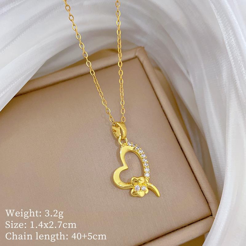 Copper Micro-Inlaid Light Luxury Fashion Personality Temperament Gorgeous Full Diamond Necklace Women'S Versatile Collarbone Chain Titanium Steel