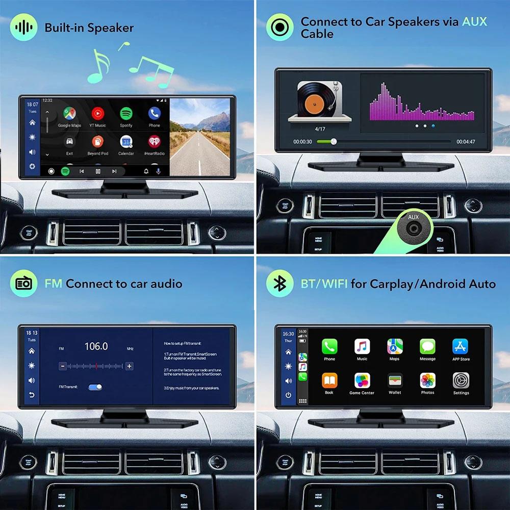 DVR de Coche de 10.26 Pulgadas 4K 3840*2160P Carplay Android-Auto Cámara de Salpicadero Cabina GPS 5G WIFI FM BT Cámara de Doble Lente Dashcam Grabación de Conducción