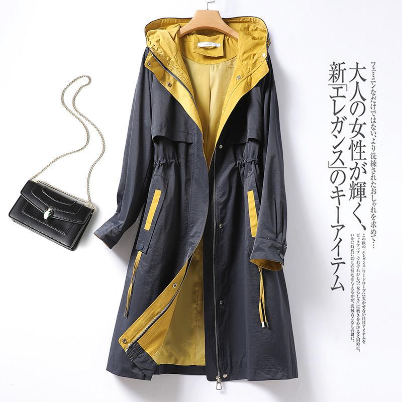 

Ветровка средней длины с капюшоном в стиле колор-блок для женщин, свободный крой, повседневная верхняя одежда в корейском стиле XXL