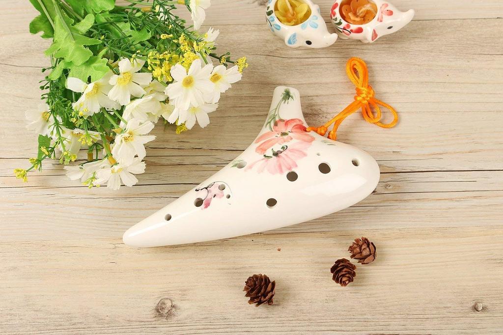 TNG Ocarina Musikkinstrument Enkel Finish Høy Klasse C Tone AC Chart Ocarina Wind Wind Glaze Finish Blomstermønster [12 hull/Alto/Glaze