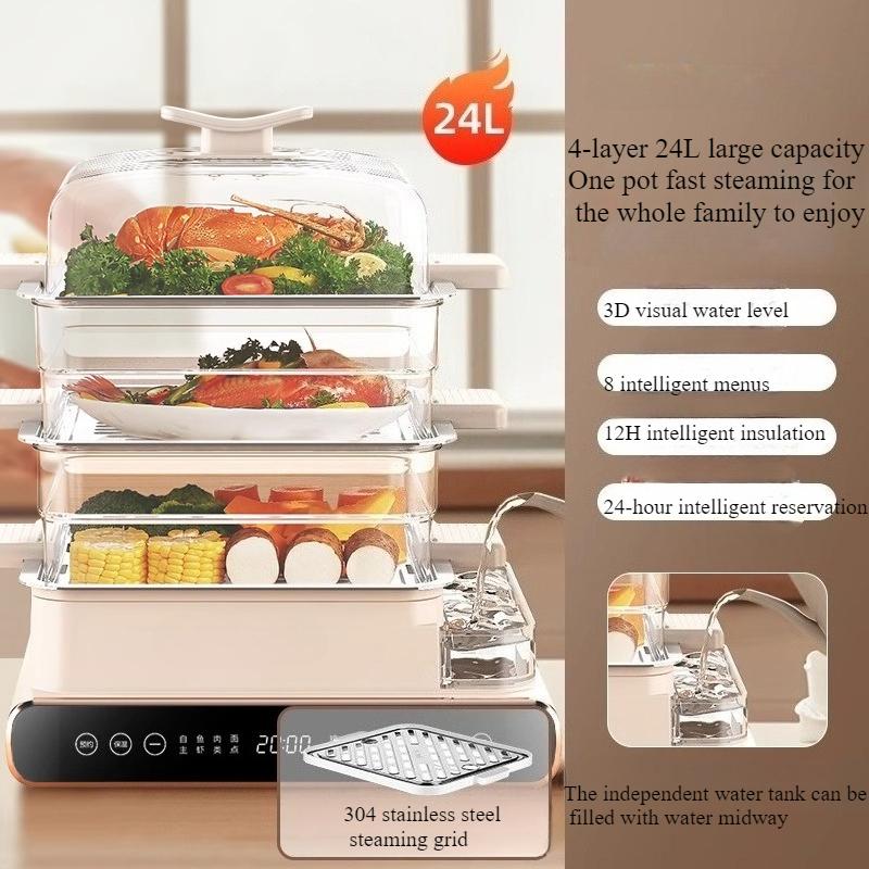 220V Electric Steamer Household Three layer Stainless Steel Large Capacity Breakfast Machine 220V
