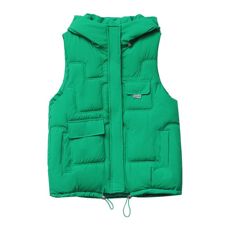 Womens Hooded Puffer Vest With Stand Collar Lightweight Warm Sleeveless Cotton-Padded Outerwear Fall Winter