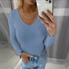 Жіночі модні повсякденні светри з довгим рукавом і V-подібним вирізом з однотонним принтом осінь-зима