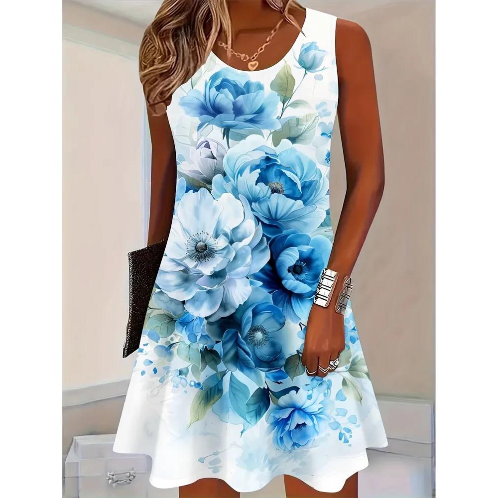 Fashion Versatile Sleeveless Dress Flower Print Comfortable Casual Dresses
