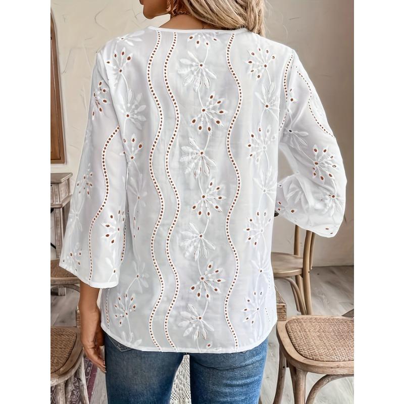 JKASHDK Camicette e camicie con scollo a V, maniche a 3/4, stampa tinta unita, moda casual, estate e primavera