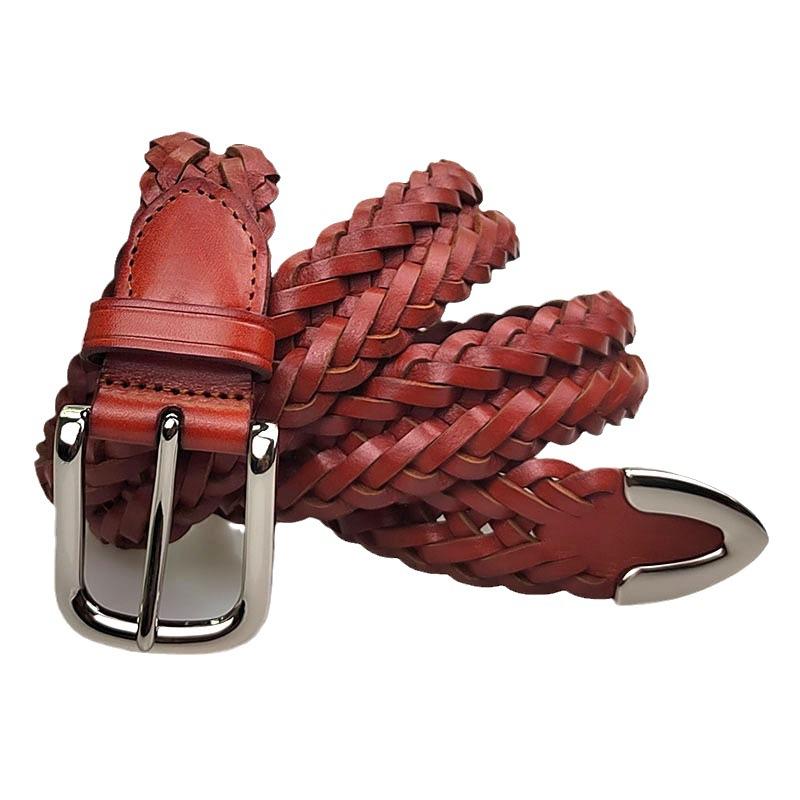 Handmade Leather Woven Belt Men'S Fashion Simple Business Woven Belt Cowhide Pin Buckle Neutral Waistband Tide