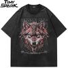 Men T Shirt Streetwear Hip Hop Oversized T Shirt Red Wolf Animal Graphic Tshirt Faded Black Cotton Tops Tee Vintage Hipster