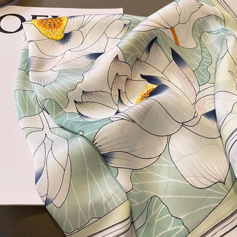 Elegant Print Square Scarf Women Floral Soft Satin Neckerchief Head Scarves Hijab Female Headband Bag Ribbons Bandana Foulard
