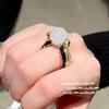 Lychee Frozen White Chalcedony Honeycomb Gemstone Ring Vintage Plated 18K Gold, Iris Purple Large Carat Zircon Ring