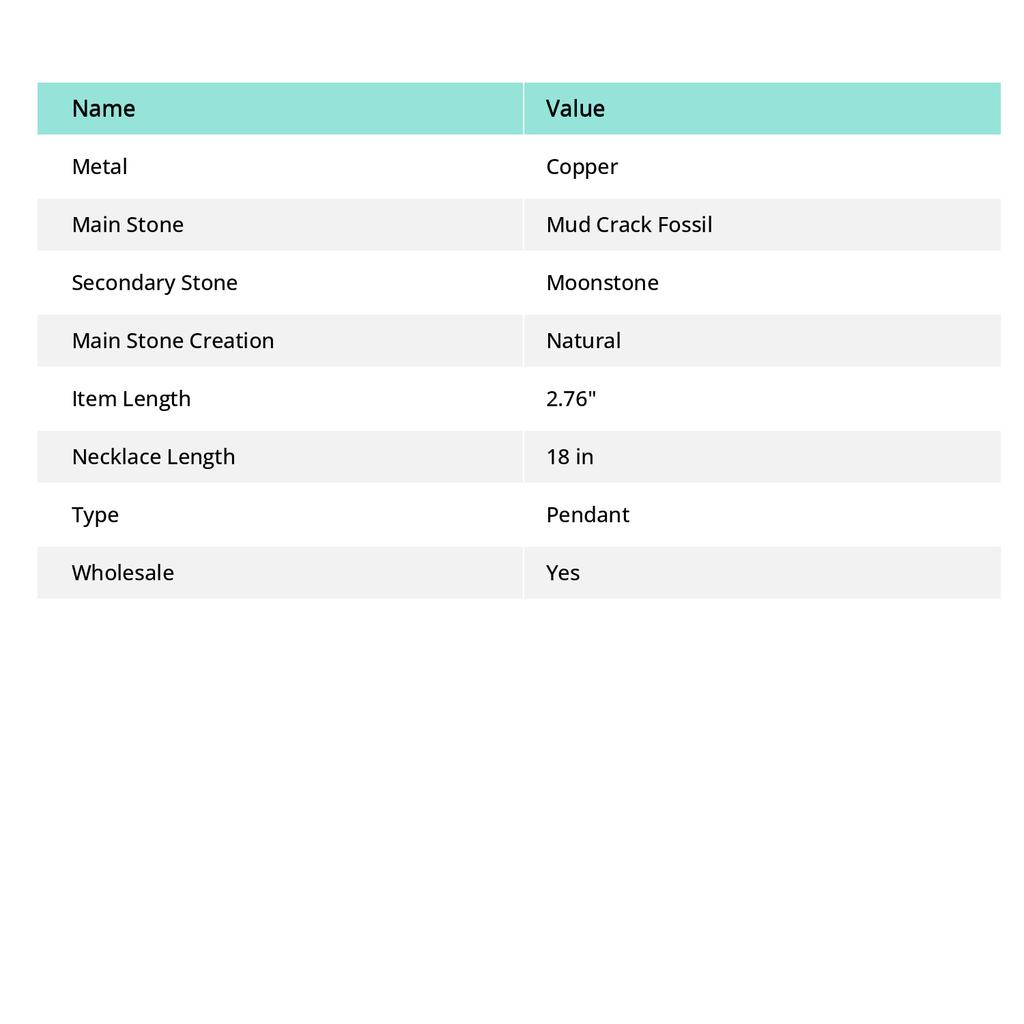 Mud Crack Fossil, Moonstone Gemstone Copper Wire Wrap Jewelry Pendant 2.76"