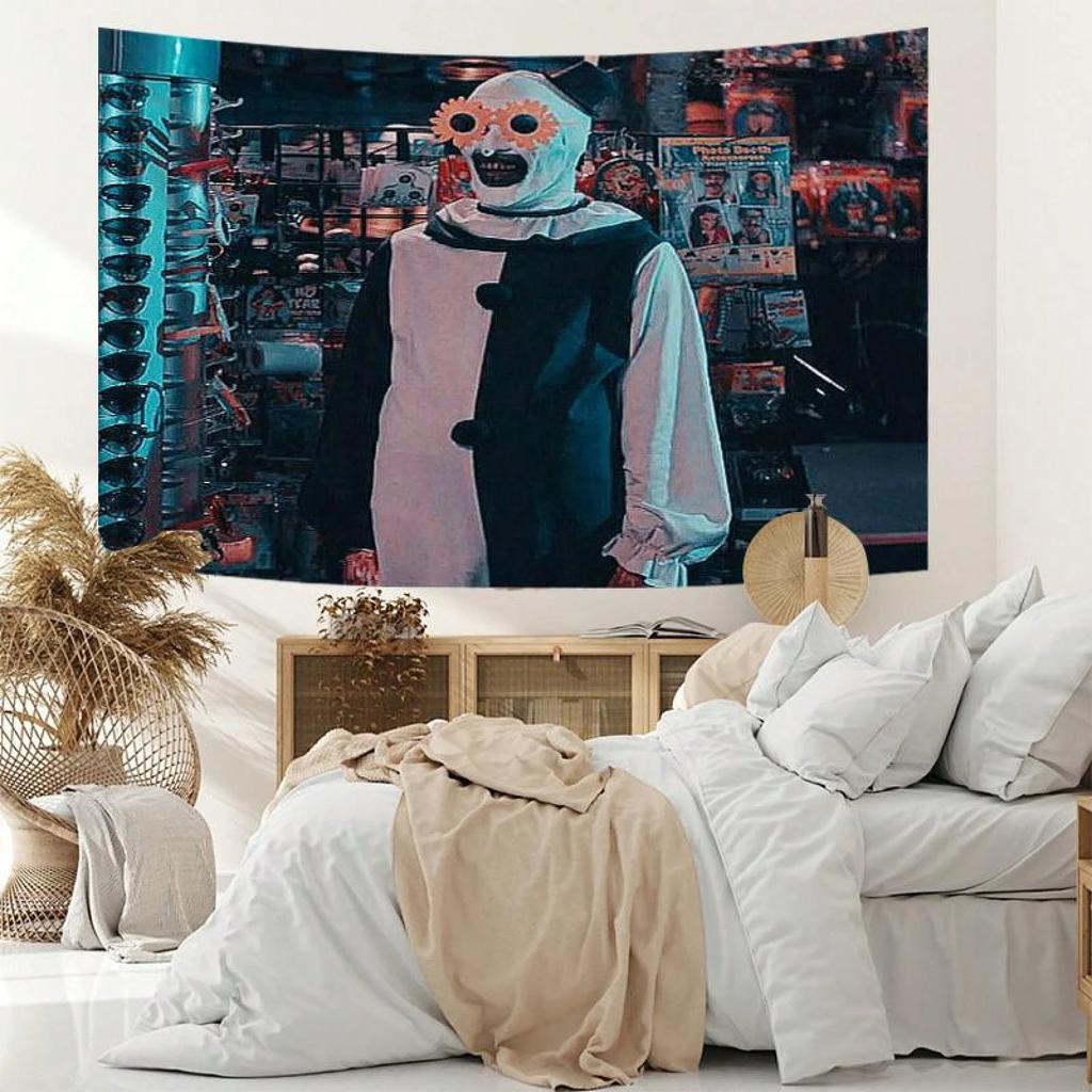 1Pc Art The Clown Terrifier Tapestry, Horror Movie Wall Hanging, Cool Room Stuff, Large Size, Polyester 2D Print, Bedroom Stuff,