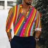 Camisa de Hombre con Cuello Estampado Diagonal Arcoíris Multicolor Vibrante Manga Larga Botones