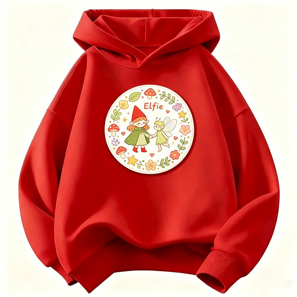 Kids Girls Hoodie Elfie Cartoon Super Elf & Winged Fairy Graphic Sweatshirt Floral Mushroom Circle Print  Casual Pullover Children Autumn Outfit