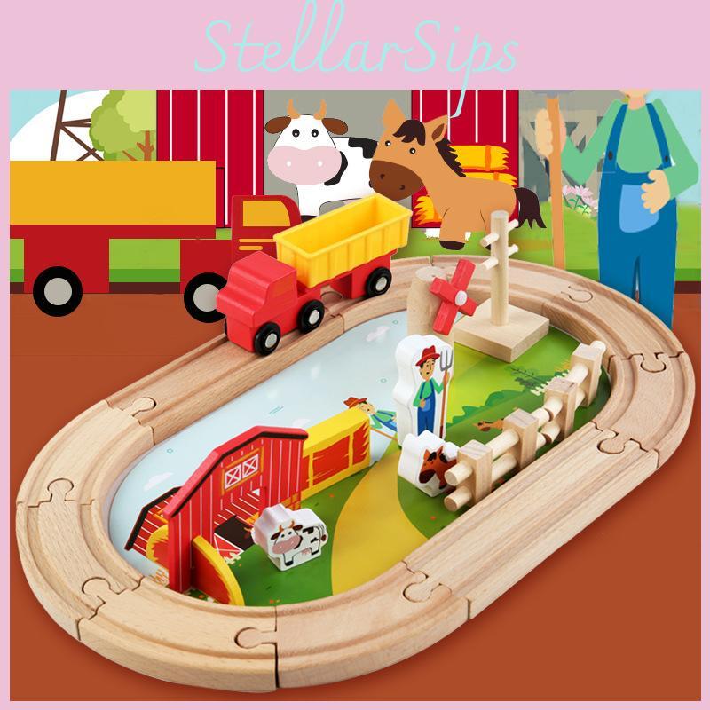 Wooden Farm Track Scene Building Blocks Children Toy Set For Kids Educational Play