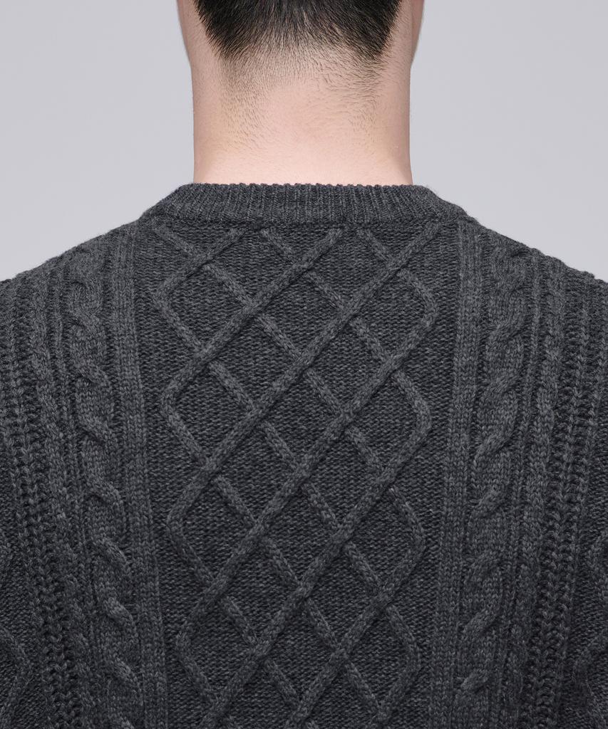 MUSINSA STANDARD Aran Cable Crew Neck Knit [Medium Grey]