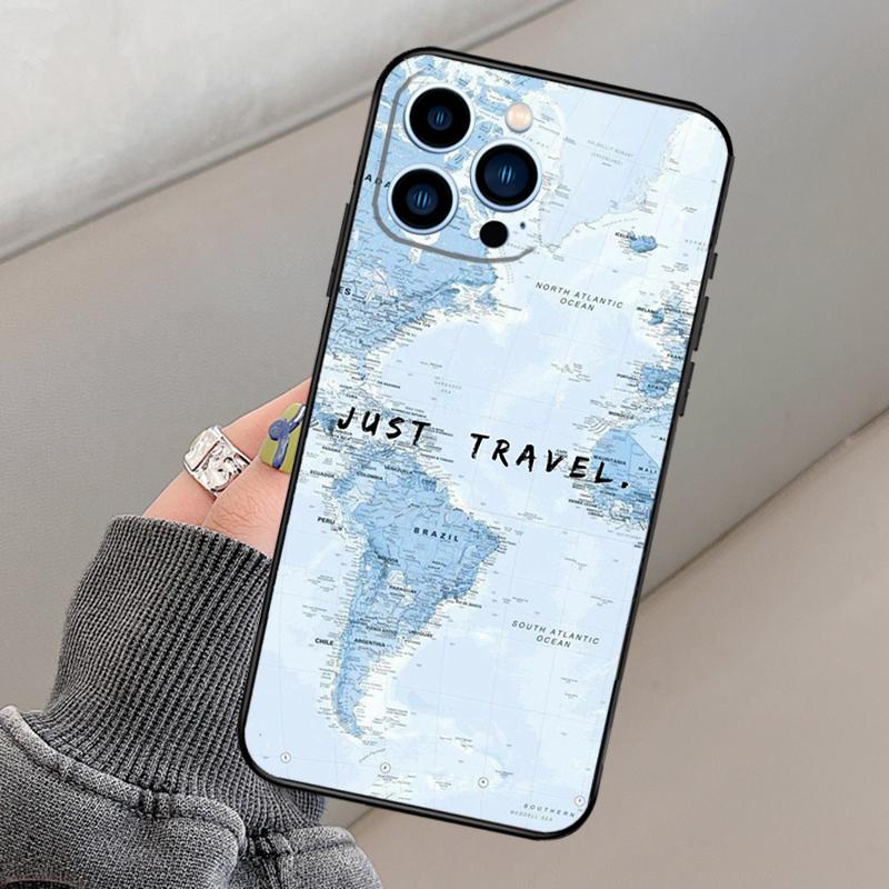 World Map Travel Phone Case For iPhone 16 15 14 12 11 13 17 Pro Max mini 15 16 Plus 16e 17 Air Funda Cover