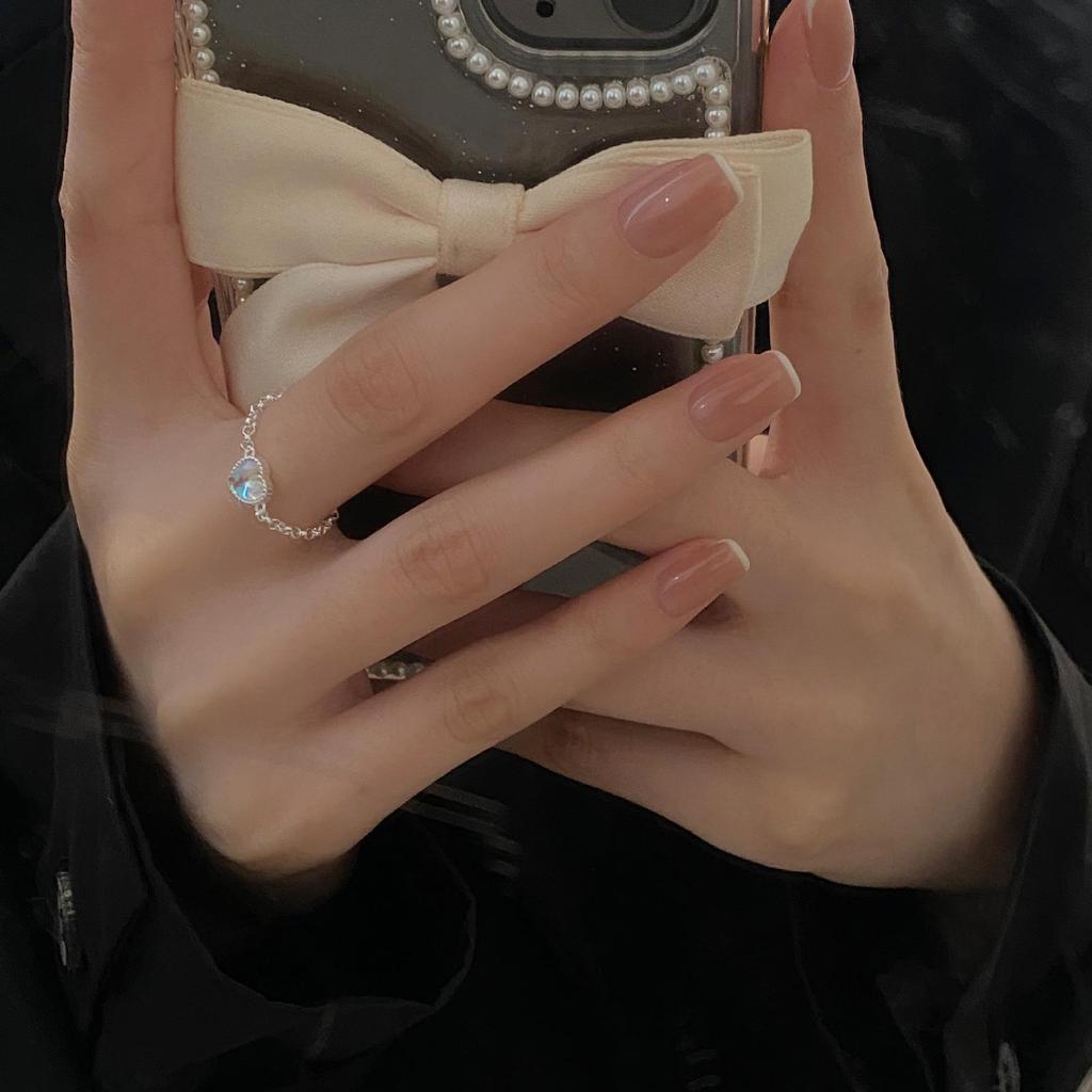 925 Sterling Silver Heart Moonstone Ring for Women - Simple Oval Naked Chain Index Finger Ring