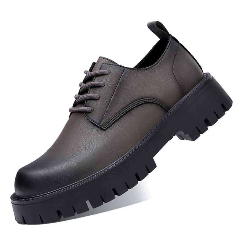 

2025 spring men s shoes soft leather youth versatile lace-up big head heightening platform casual leather shoes men s single shoes wedding shoes 44