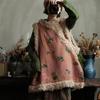 Women Vintage Winter Coats Print Floral O-Neck Chinese Style Patchwork Loose Warm For Female Coats