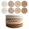 Stylish Woven Drink Coasters with Holder Set, 8Pcs Absorbent Coasters for Home Decoration