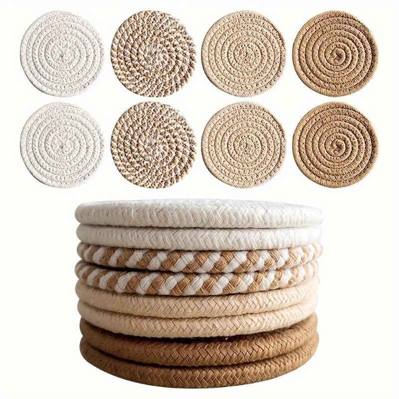 Stylish Woven Drink Coasters with Holder Set, 8Pcs Absorbent Coasters for Home Decoration