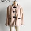 BITCED Women's Spring/Autumn Plus Size Casual Oversized Shearling O-Neck Jacket