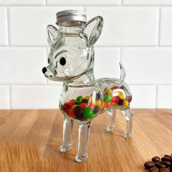 Animal Shape Glass Candy Jar Airtight Pet Treat Container for Kitchen Storage Transparent Canister for Cookies Coffee Snack