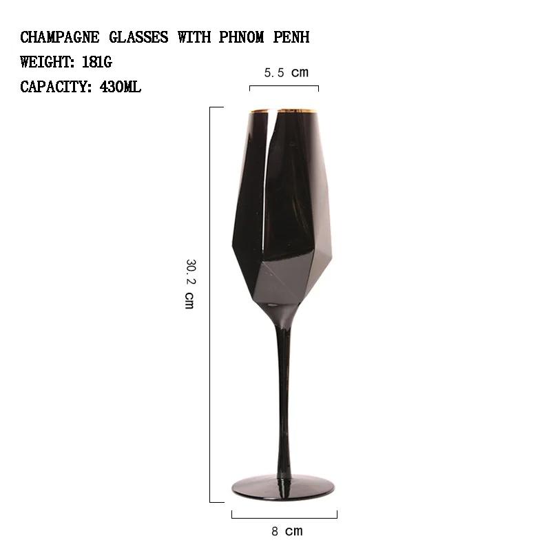 Pure Black Crystal Red Wine Glass with Golden Edge Luxury Simple Goblet For Special Room Champagne Glasses Kitchen Utensils