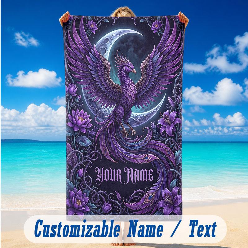 Dragon Phoenix Theme Beach Towel Personalized Custom Name & Text Soft Quick Dry Beach Towel for Swimming Travel