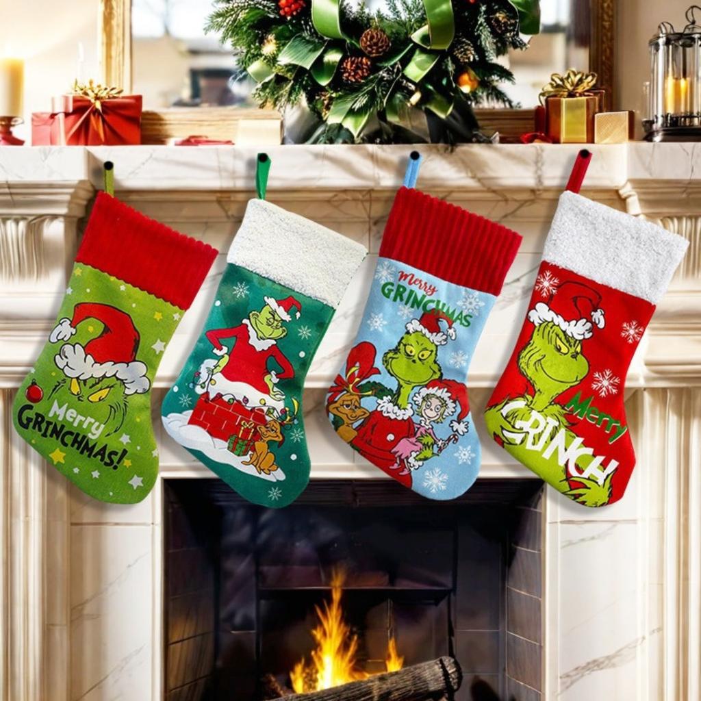 4-Pack Christmas Socks Decoration Christmas Gift Bag Hanging Gift Socks