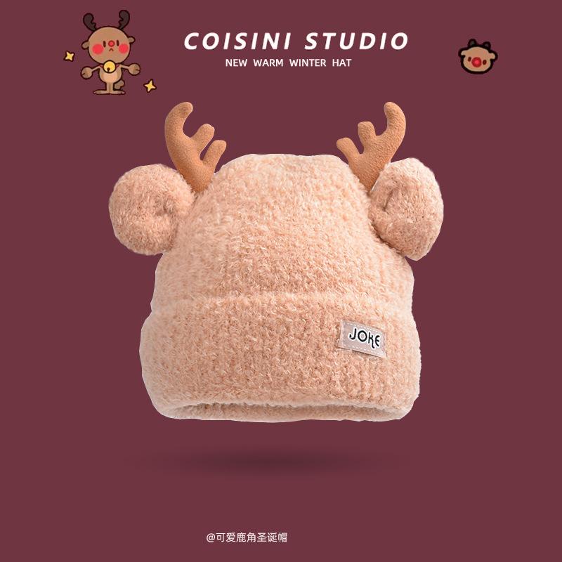 9873 Winter Christmas antlers knitted wool hat versatile hat female cute warm pullover tide